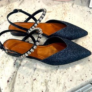 Self Portrait, size 38.5 navy blue glittery flats - never worn